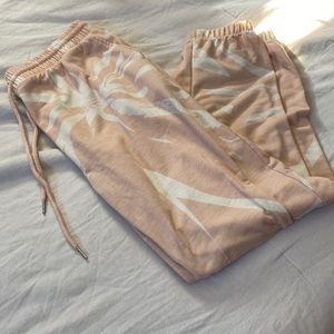 Abstract Floral Pink and White  Print Sweatpants